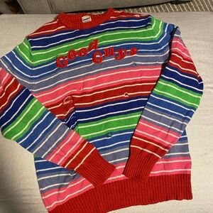 Spirit Halloween Chucky Good Guys striped distressed sweater